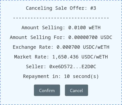 Confirm Cancel Sale Offer