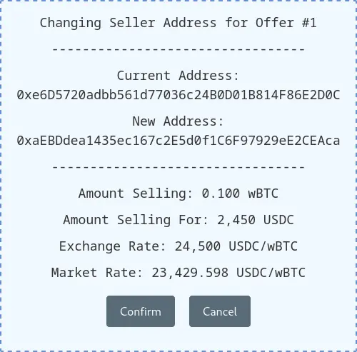 Confirm Change Address Sale Offer