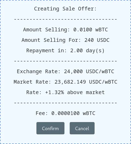 Confirm Creating a Sale Offer