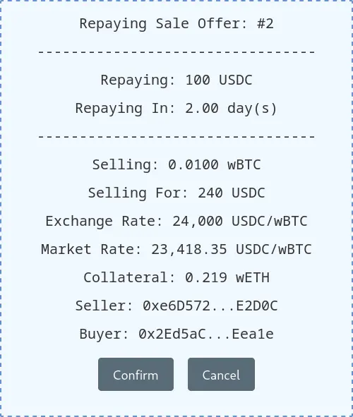 Confirm Repay Sale Offer